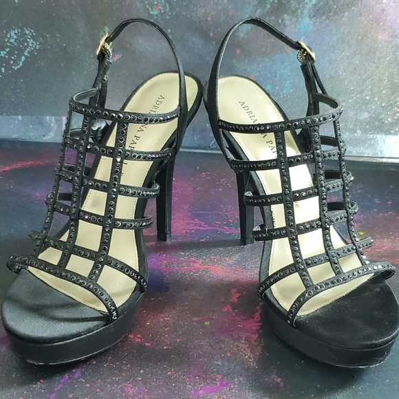 Black Satin and Crystal Heels - Picture 1 of 3